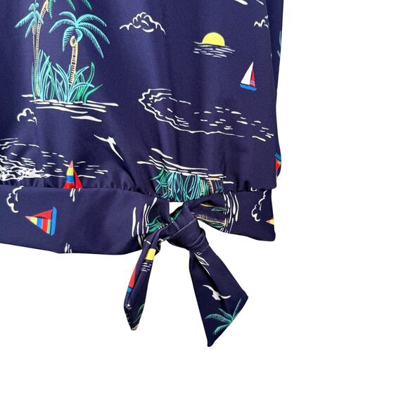 Lands End Swim Top Small 6-8 Navy Sailboat Tropical Tie Front Blouson UPF 50 - Picture 3 of 15